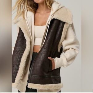 Aerie Brown Faux Leather Sherpa Vest Size Medium